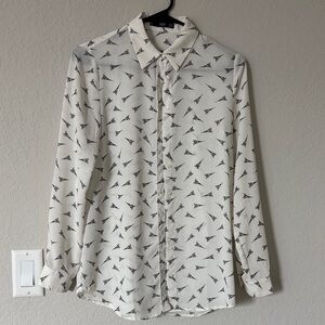 Ming Wang Cream and Black Patterned Blouse